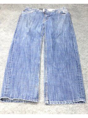 Delf Mens Wide-Leg Blue Denim Jeans W38 L32 Embroidered Pockets Casual Style